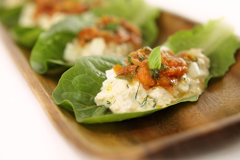 Cos Lettuce 'Cups' with Roasted Tomato Vinagrette